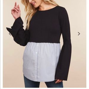 Babydoll Bell sleeve Mixed Media Blouse